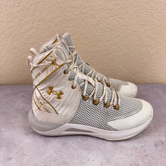 Under Armour Highlight HOVR Ace Sz 8.5 White Gold High-Top Volleyball Shoes - Picture 5 of 14